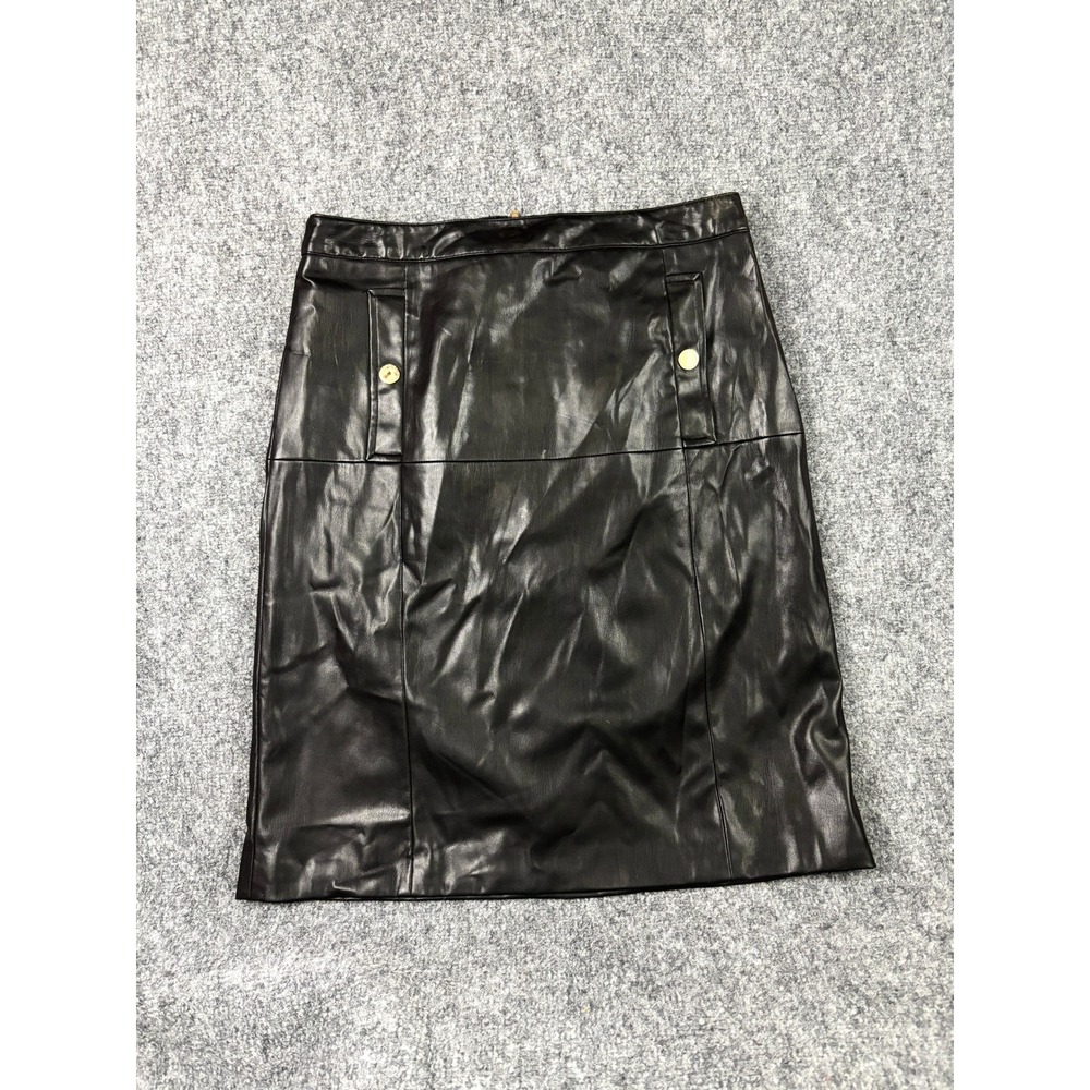 Liz Claiborne Career Petite Black Faux Leather Mini Skirt Size 10P